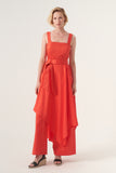 Overskirt Jumpsuit attached belt Wide leg pants Invisible side zipper and hook