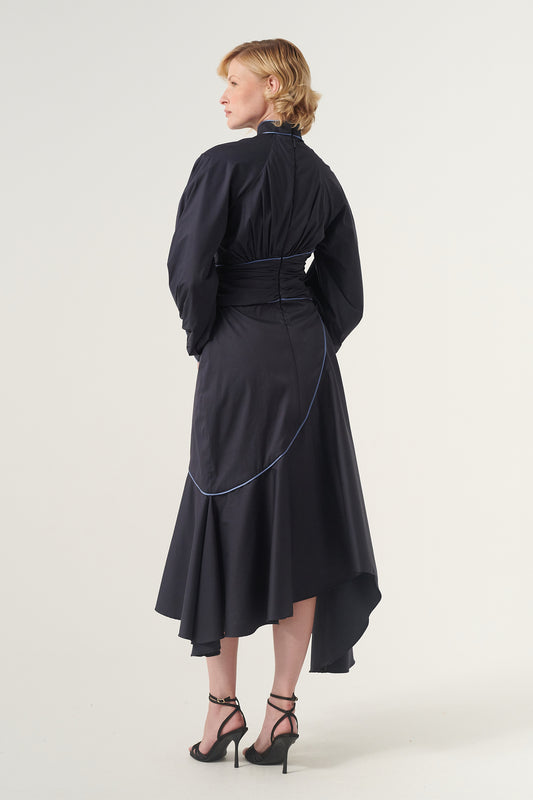 Turtleneck Asymmetric Hem Detail Long Sleeve Dress