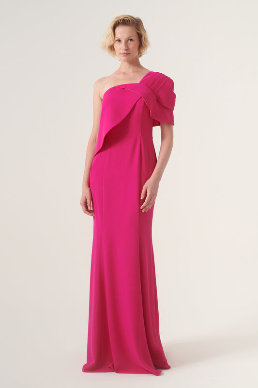 Asymmetrical drape, one-shoulder long evening gown