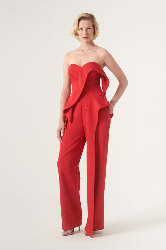 Sweetheart neckline structured wide-leg jumpsuit