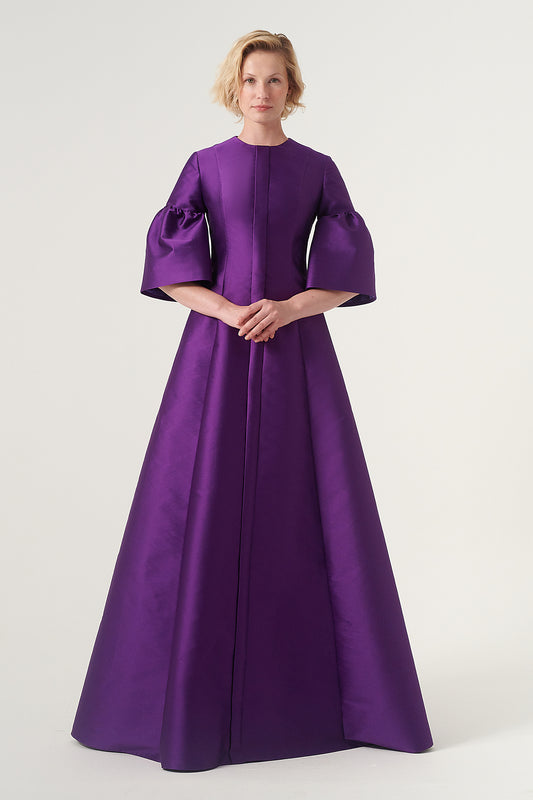 Crew neck trumpet detail sleeve floor-length ball gown