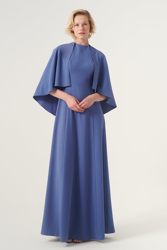 Cape detail jewel neckline long dress