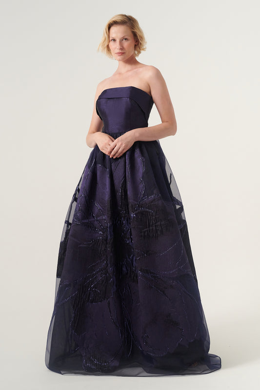 Strapless A-line floor-length jacquard gown