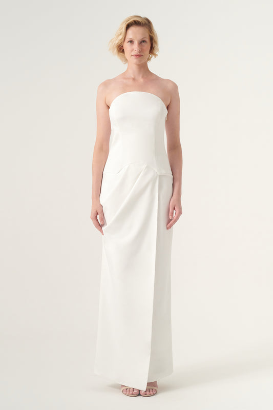 Low-rise waist strapless maxi dress