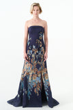 Strapless Gown With Embroidered Floral Appliqué