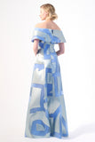 Abstract Blue Off-the-Shoulder Gown