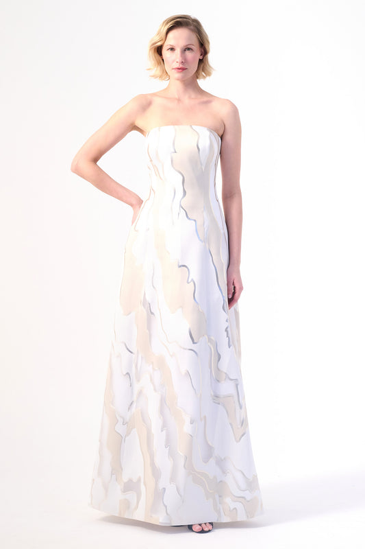 Strapless Marble-Print Gown