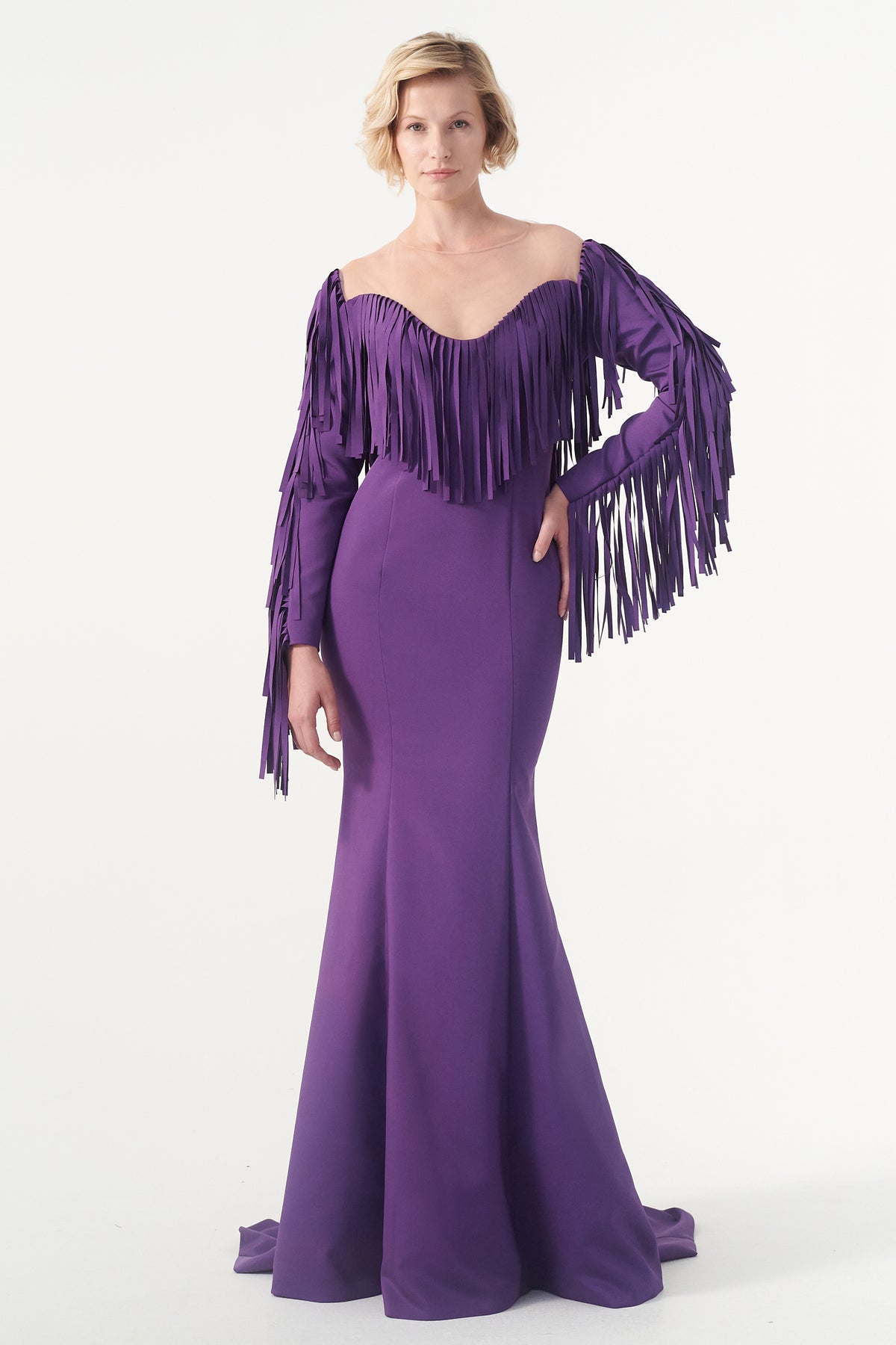 Laser Cut Fringe Detailed Long Dress