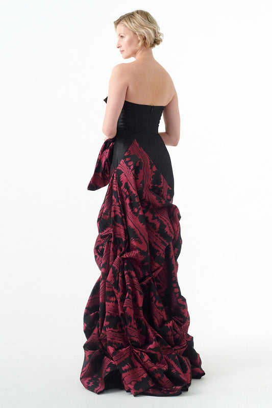 Draped Fil-Coupe Taffeta Gown