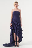 Strapless Neckline Layered Ruffled Asymmetric Dress