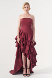 Strapless Neckline Layered Ruffled Asymmetric Dress