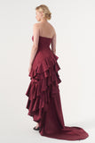 Strapless Neckline Layered Ruffled Asymmetric Dress