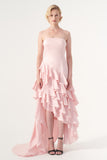 Strapless Neckline Layered Ruffled Asymmetric Dress