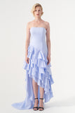 Strapless Neckline Layered Ruffled Asymmetric Dress