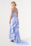 Strapless Neckline Layered Ruffled Asymmetric Dress