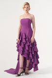 Strapless Neckline Layered Ruffled Asymmetric Dress