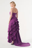 Strapless Neckline Layered Ruffled Asymmetric Dress