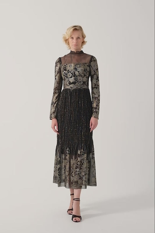 Organza and Jacquard Midi Dress