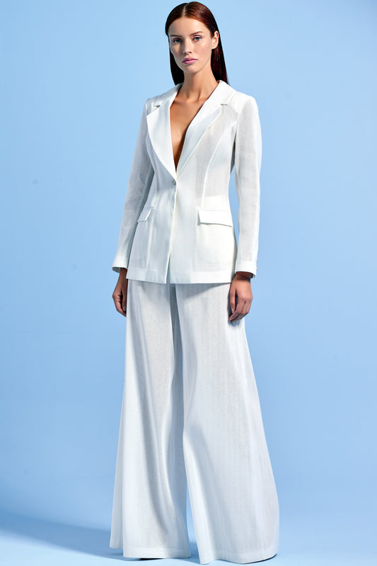 Cotton Twill Blazer with Wide-Leg Pant