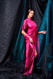 Stretch metallic fabric long dress with organza cape - John Paul Ataker