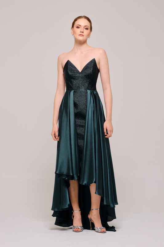 Strapless Cat-Ear-Bodice High-Low Dress