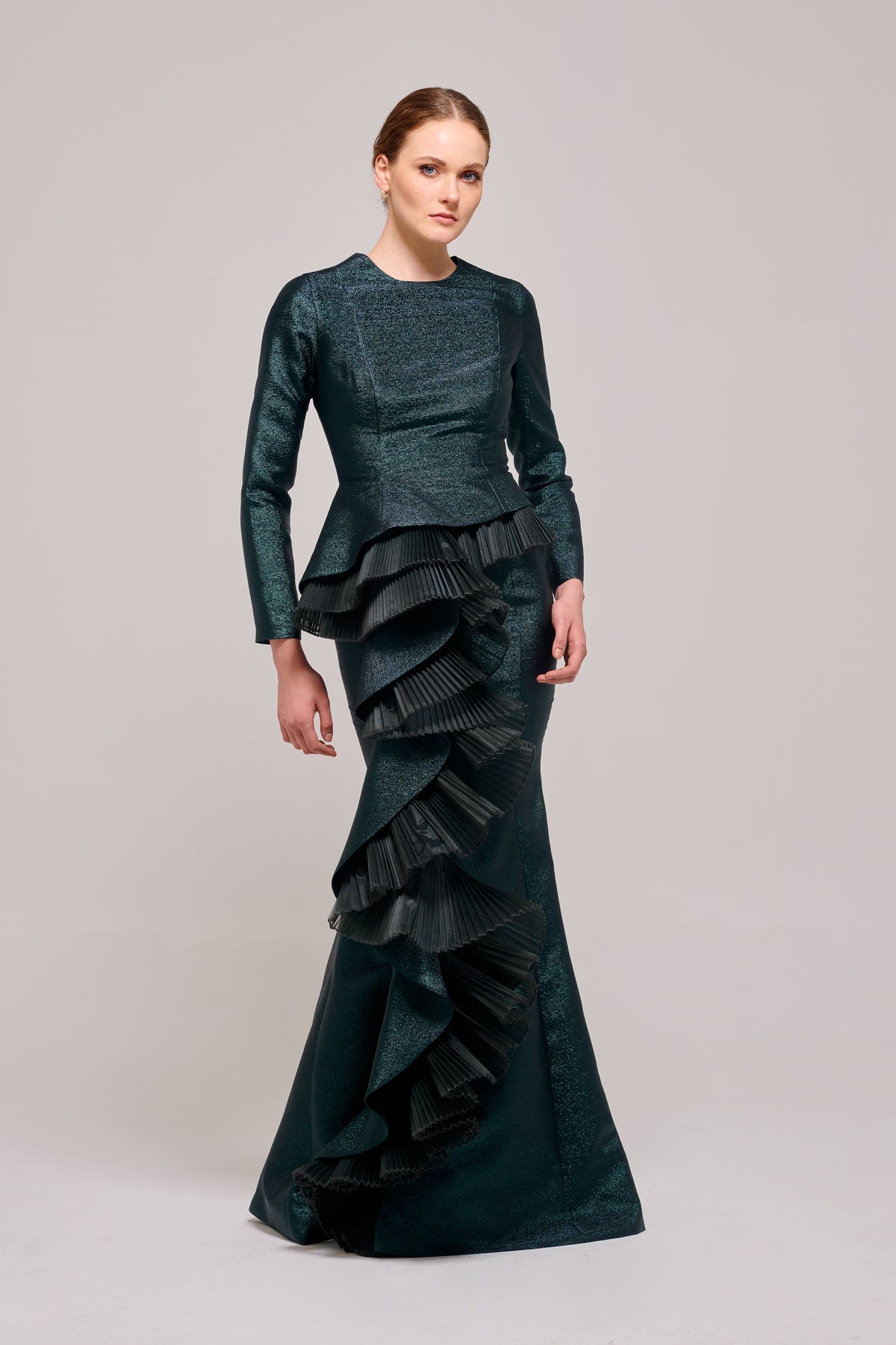 Ruffled Peplum Details Long Sleeve Dress – John Paul Ataker