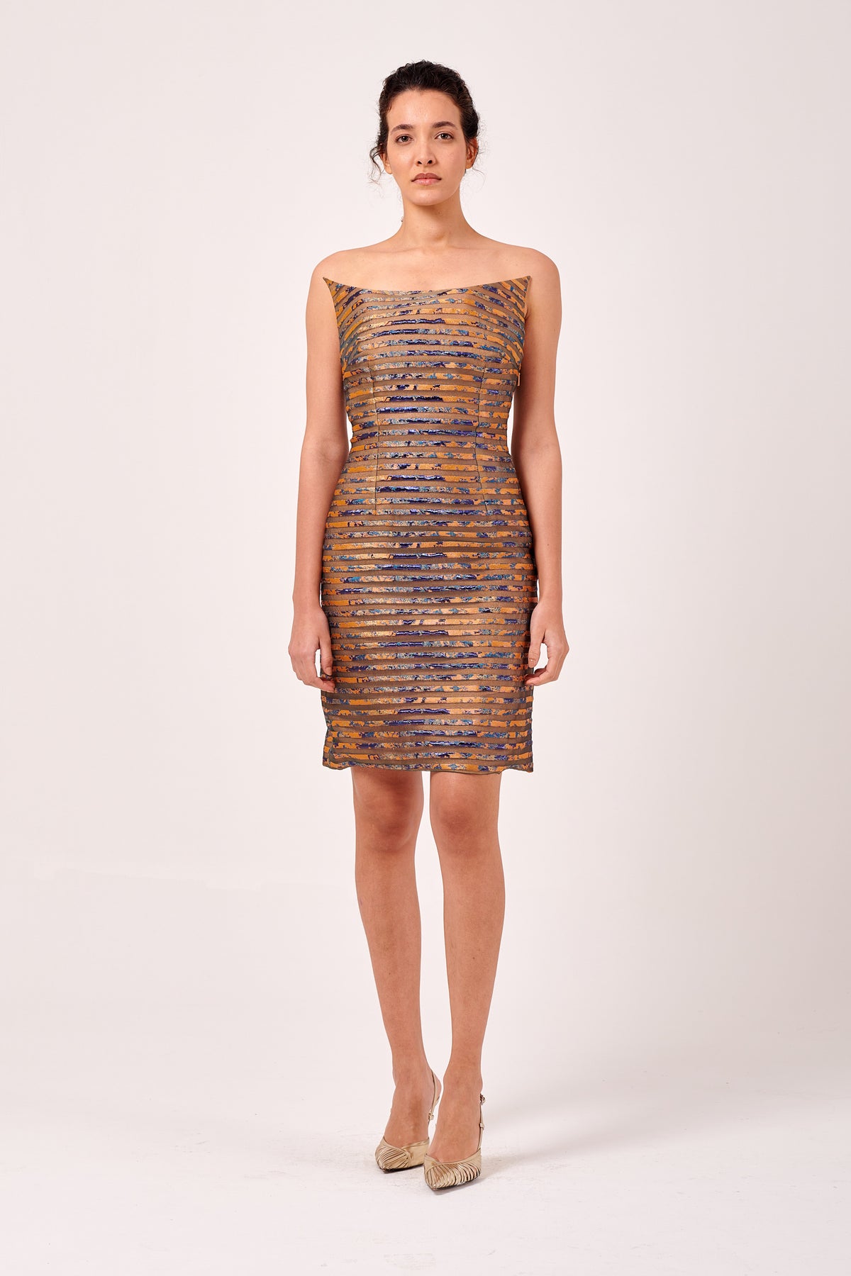 Strapless Mini Length Jacquard Dress