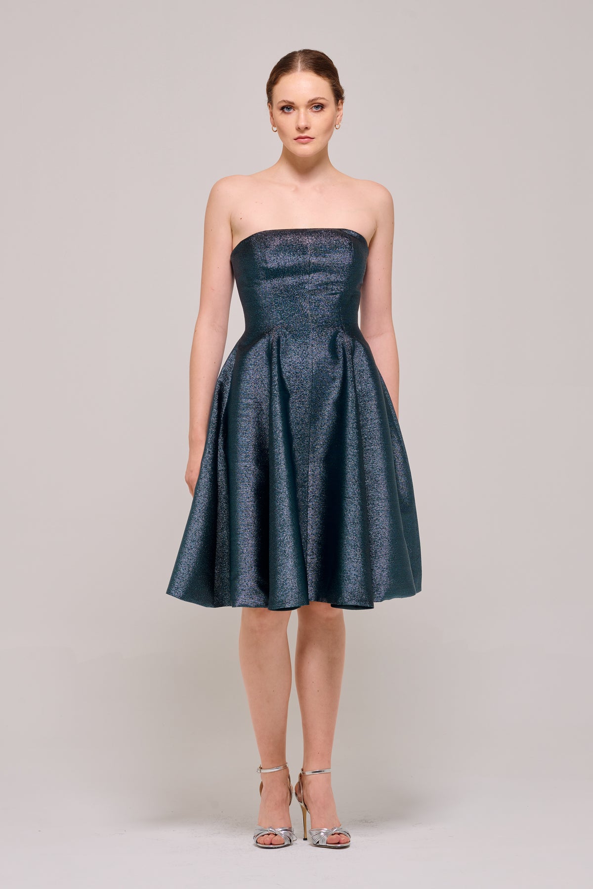 Strapless Metallic Jacquard Mini Dress