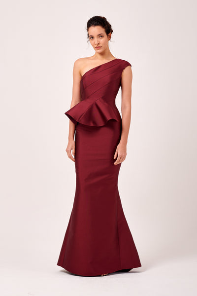 One Asymmetric Shoulder Peplum Detail Long Dress – John Paul